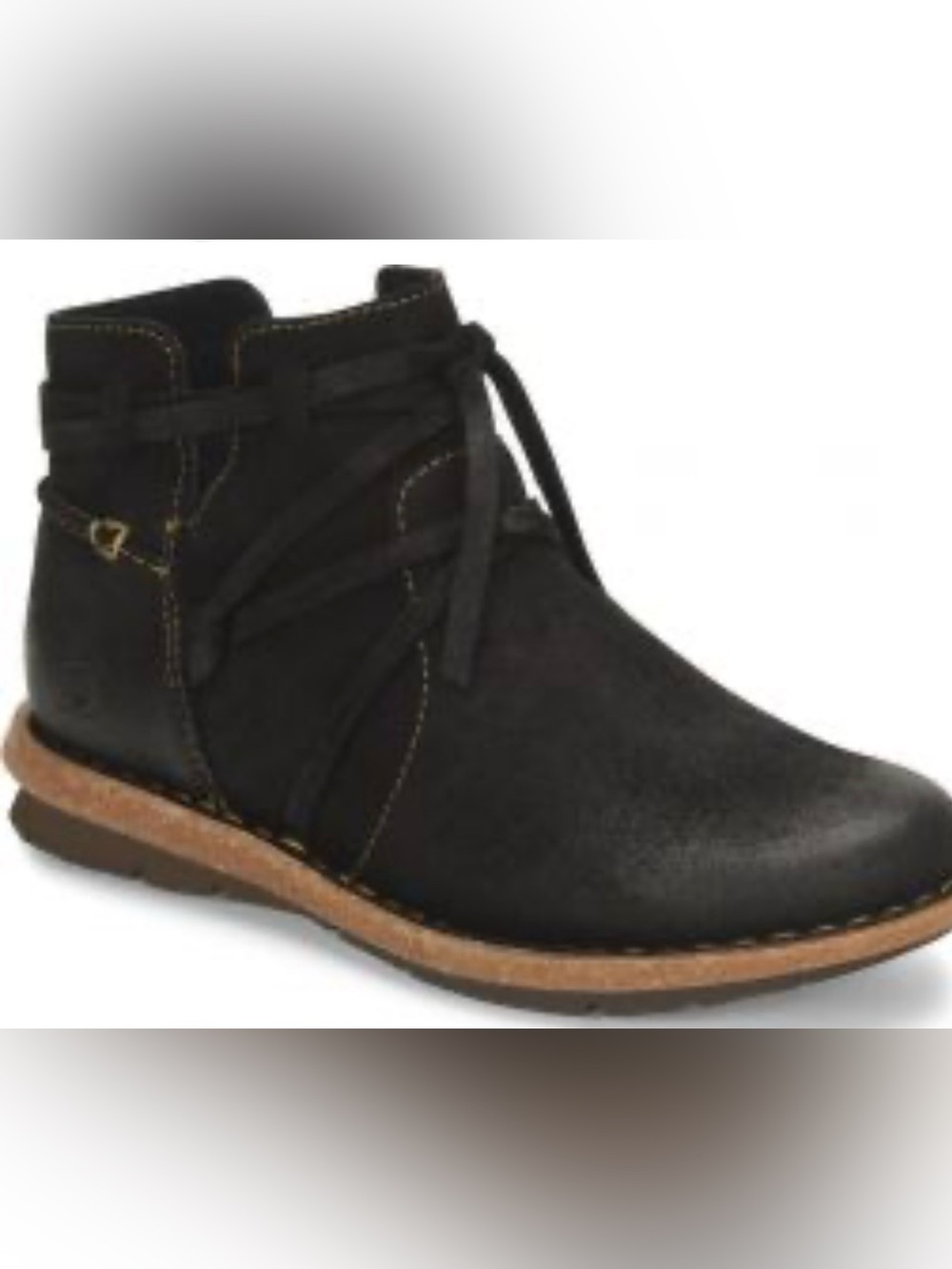 NWOB Born Tarkiln Round Toe Black Distressed Leather Ankle Bootie 7/38